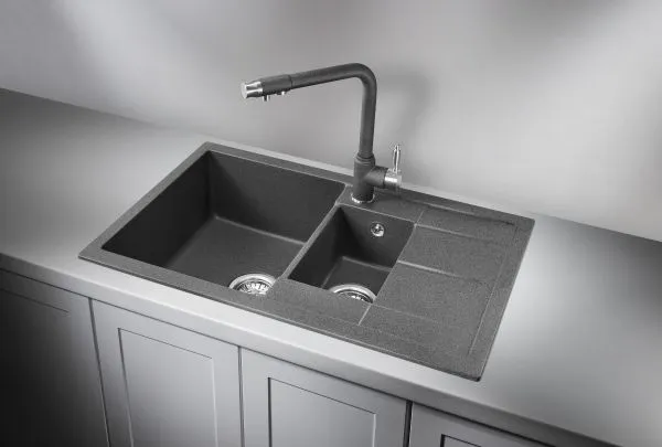 7802, ГРАФИТ (ЧЁРНО-СЕРЫЙ), кухонная мойка, кварц