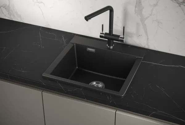 ES-5201, ШВАРЦ (чёрный металлик), кухонная мойка, кварц ESTETICA
