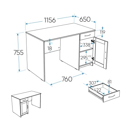 2.03.06.030.1 КАСТОР стол письменный 116х65 RU белый