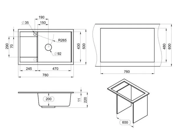7805, АРКТИК (БЕЛЫЙ), кухонная мойка, кварц