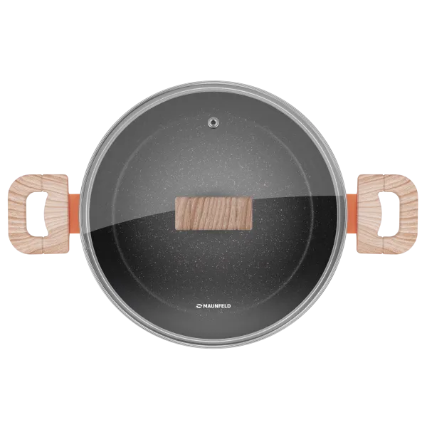 Кастрюля MAUNFELD MARTA MCS41FA06CL из кованого алюминия со стеклянной крышкой, 24 см, 4,1 л. Коралловый