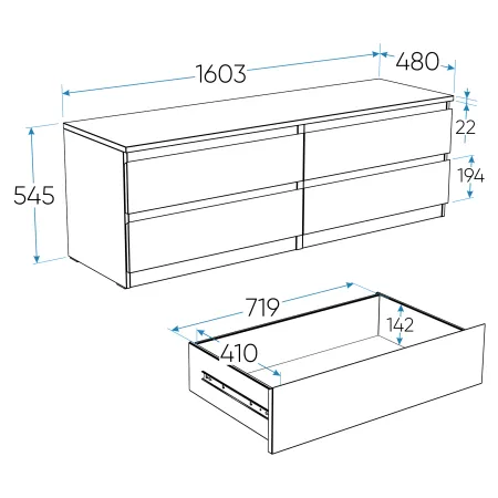 2.05.02.030.5 МАЛЬТА комод 4 ящика 160х54 Дуб Венге RU