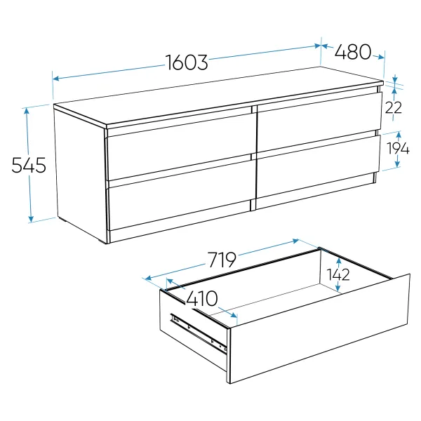 2.05.02.030.5 МАЛЬТА комод 4 ящика 160х54 Дуб Венге RU