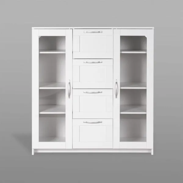 2.02.03.400.1 СИРИУС тумба 2 двери со стеклом и 4 ящика 117х123 белая RU