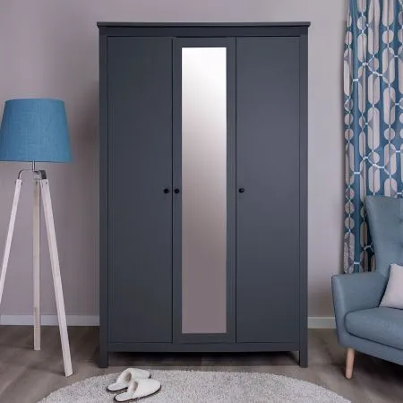 2.08.01.040.4 САГА шкаф 3 двери с зеркалом серый