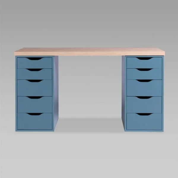 S01170 Ингар 2/55 стол письменный 140x75x55, дуб беленый/серо-бирюзовый