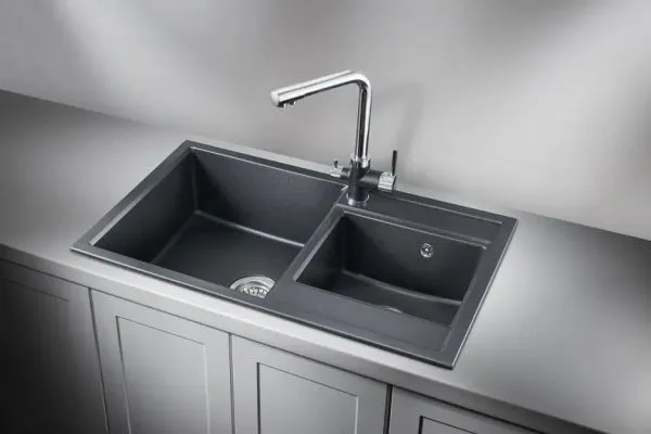 8201, ШВАРЦ (чёрный металлик), кухонная мойка, кварц