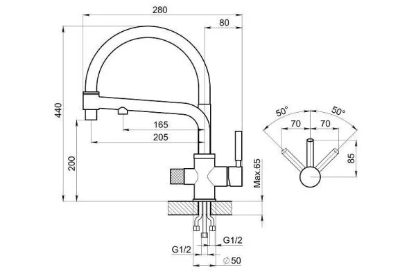0075, ГРАФИТ (ЧЁРНО-СЕРЫЙ), СМЕСИТЕЛЬ КУХОННЫЙ