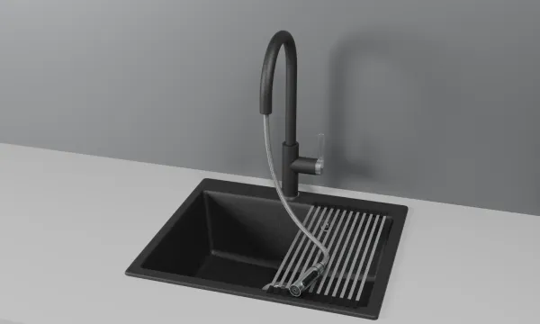 GR-8168, ЧЕРНЫЙ, СМЕСИТЕЛЬ КУХОННЫЙ С ВЫДВИЖНЫМ ИЗЛИВОМ