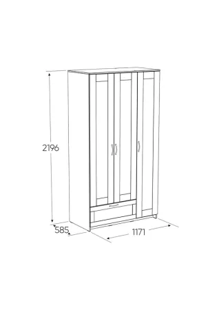 2.02.01.510.5 СИРИУС шкаф 3 двери и 1 ящик 117х59х220 Дуб Венге RU (с 1 зеркалом)
