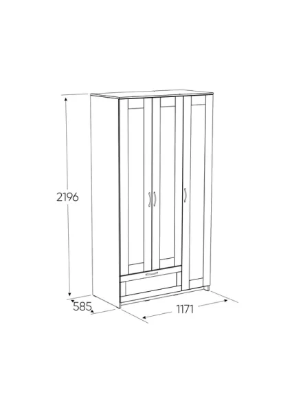 2.02.01.510.1 СИРИУС шкаф 3 двери и 1 ящик 117х59х220 белый RU (с 1 зеркалом)