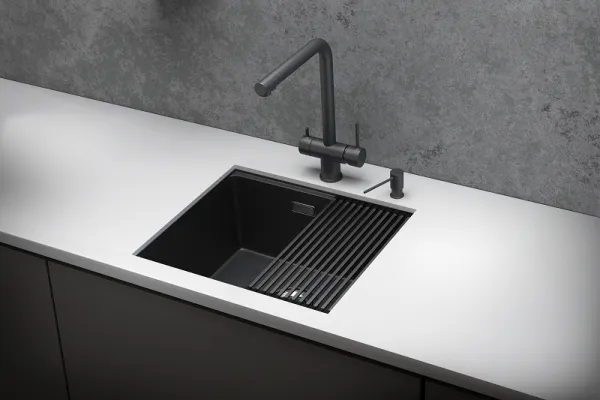 KS-5045U, ЧЕРНЫЙ МАТОВЫЙ, стальная кухонная мойка KITCHEN SPACE