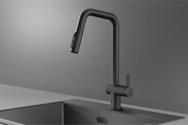 KS-7273, ГРАФИТ МАТОВЫЙ, Смеситель кухонный с выдвижным изливом с переключением на душ и фильтром,сталь