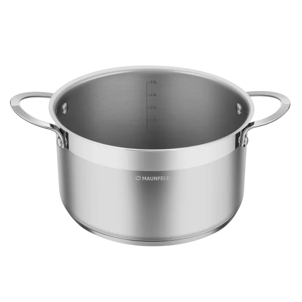 Кастрюля MAUNFELD GERDA MCS33S07 из нержавеющей стали со стеклянной крышкой, 20 см, 3,3 л. Нержавеющая сталь