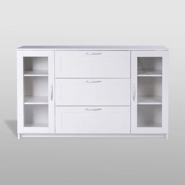 2.02.03.370.1 СИРИУС тумба 2 двери со стеклом и 3 ящика 156х95 белая RU