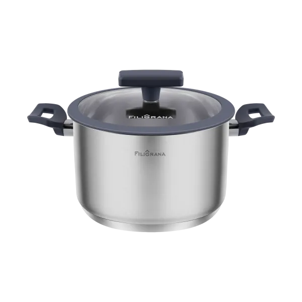 Кастрюля FILIGRANA STELLA FG20STL01CR из нержавеющей стали со стеклянной крышкой, 16 см, 1,9 л. Нержавеющая сталь