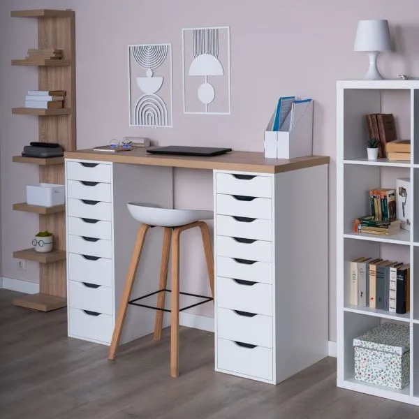 S00937 Ингар 2/88 стол письменный 140x106x55, дуб беленый/белый