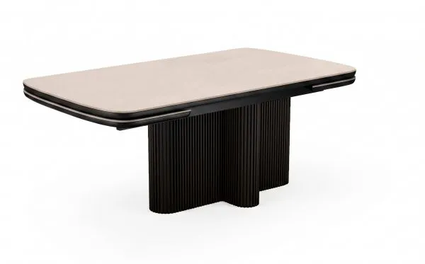 Стол DikLine DKO160 Керамика Krater Perla (бежевый матовый)/подстолье черное/опоры черные (2 уп.)