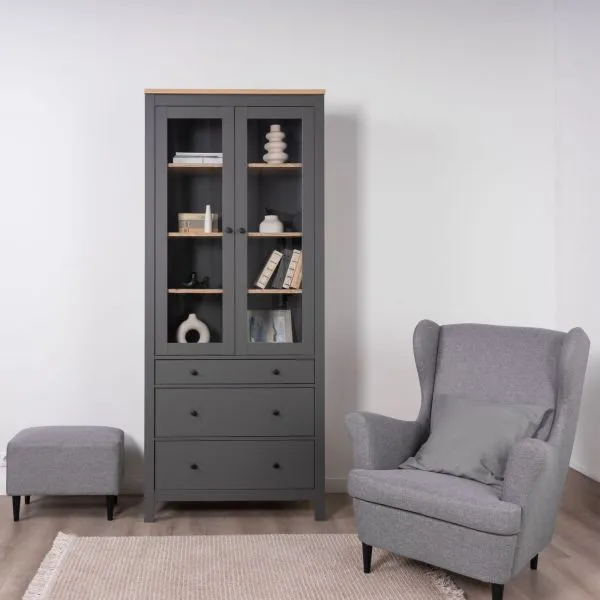 2.08.07.130.15 САГА шкаф с витриной 90 серый/ясень RU