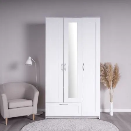 2.02.01.510.1 СИРИУС шкаф 3 двери и 1 ящик 117х59х220 белый RU (с 1 зеркалом)