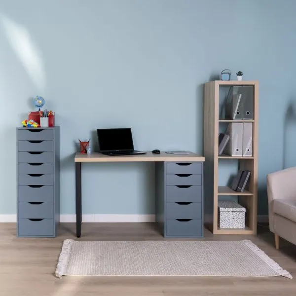 S01378 Ингар 1/5Т стол письменный 120x75x55, дуб беленый/серо-бирюзовый/черный