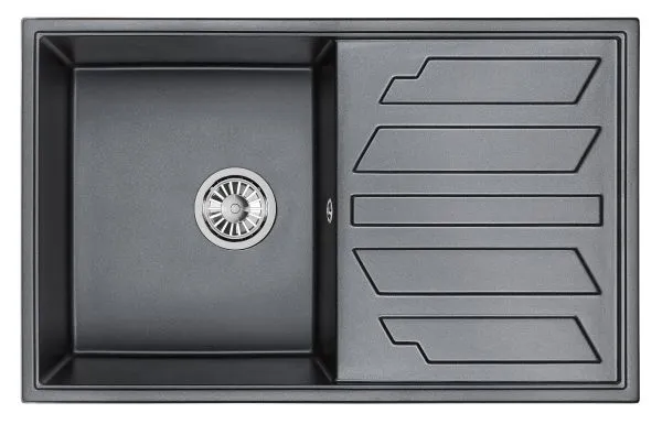 8002, ШВАРЦ (чёрный металлик), кухонная мойка, кварц