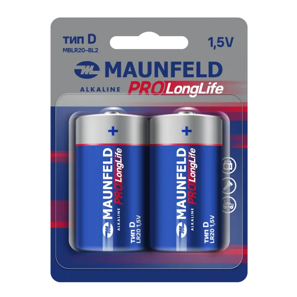 Батарейки MAUNFELD PRO Long Life Alkaline D(LR20) MBLR20-BL2, блистер 2 шт.