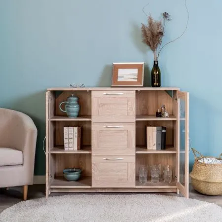 2.02.03.380.3 СИРИУС тумба 2 двери со стеклом и 3 ящика 117х95 сонома RU