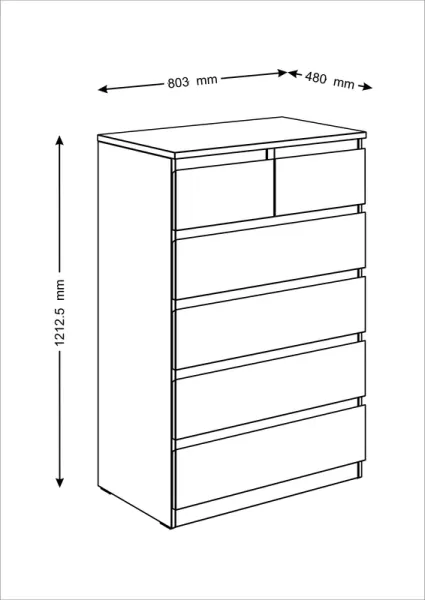 Комод МАЛЬТА высокий с шестью выдвижными ящиками, цвет Дуб Венге