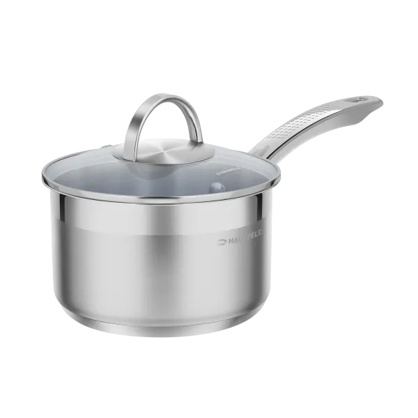 Ковш MAUNFELD GERDA MSP18S07 из нержавеющей стали со стеклянной крышкой, 16 см, 1,8 л. Нержавеющая сталь