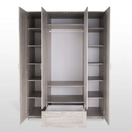 2.02.01.520.3 СИРИУС шкаф 4 двери и 1 ящик 156х59х220 сонома RU (с 2 зеркалами)