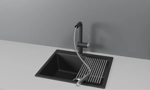 GR-8169, БАЗАЛЬТ, СМЕСИТЕЛЬ КУХОННЫЙ С ВЫДВИЖНЫМ ИЗЛИВОМ