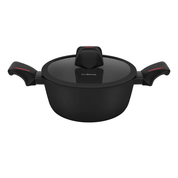 Кастрюля FILIGRANA CARITA FG20CRT01CS из кованого алюминия со стеклянной крышкой, 20 см Черный