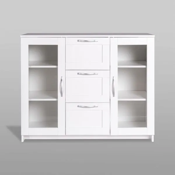 2.02.03.380.1 СИРИУС тумба 2 двери со стеклом и 3 ящика 117х95 белая RU