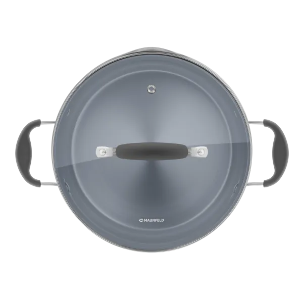 Кастрюля MAUNFELD LAURA MCS56S08GR из нержавеющей стали со стеклянной крышкой, 24 см, 5,6 л. Нержавеющая сталь