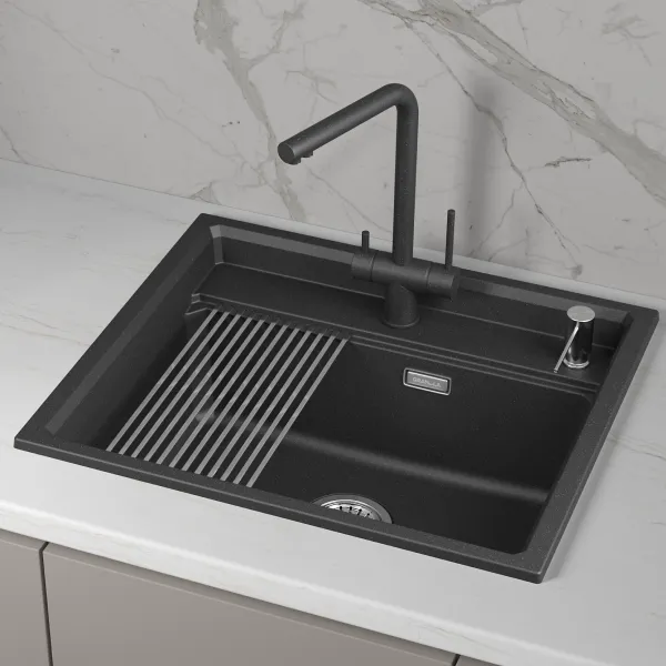 KS-6003i, ЧЁРНЫЙ, кухонная мойка, кварц