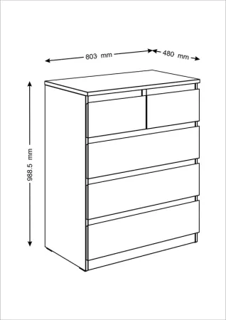 Комод МАЛЬТА высокий с пятью выдвижными ящиками, цвет Дуб Венге