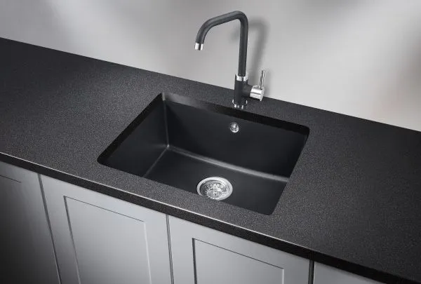 5551, ШВАРЦ (чёрный металлик), кухонная мойка, кварц