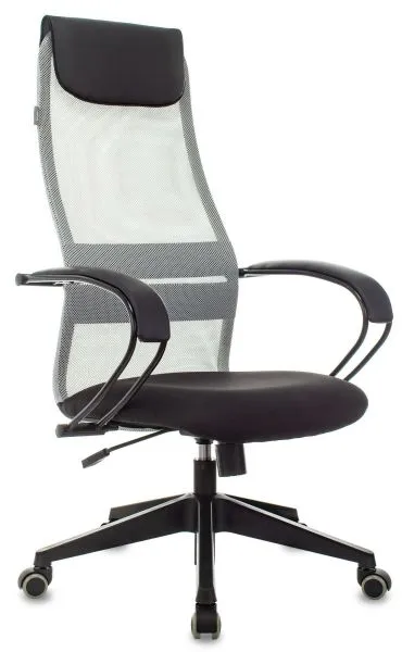 Кресло руководителя Бюрократ CH-607 светло-серый TW-02 сиденье черный сетка/ткань с подголов. крестов. пластик