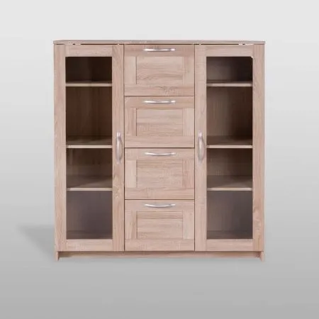 2.02.03.400.3 СИРИУС тумба 2 двери со стеклом и 4 ящика 117х123 сонома RU