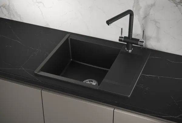 ES-6202, ШВАРЦ (чёрный металлик), кухонная мойка, кварц, ESTETICA