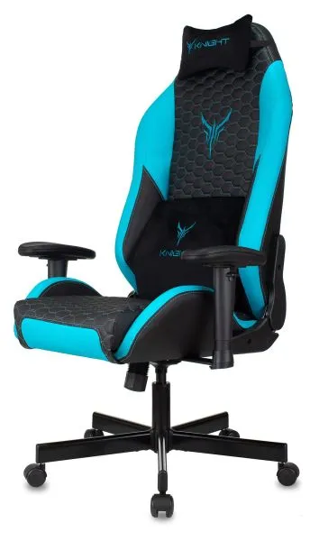 Кресло игровое Knight Neon черный/голубой соты экокожа с подголов. крестов. металл