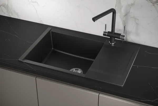 ES-7807, ЧЁРНЫЙ, кухонная мойка, кварц, ESTETICA