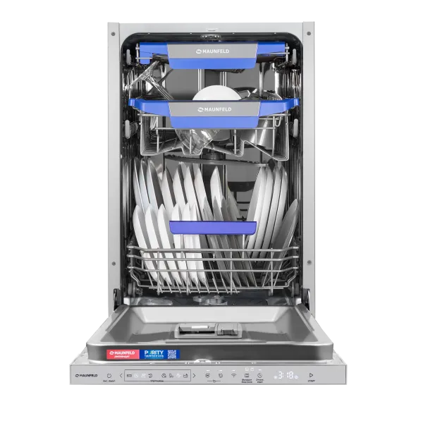 Посудомоечная машина MAUNFELD MLP45330T Smart Beam Inverter Wi-Fi с автооткрыванием и проекцией таймера на пол Нержавеющая сталь
