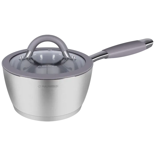 Ковш MAUNFELD LEONA MF18LN01SP из нержавеющей стали со стеклянной крышкой, 16 см, 1,6 л.