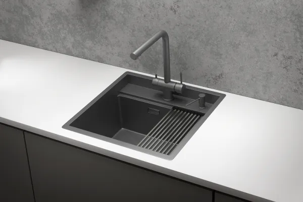 KS-5051, ГРАФИТ МАТОВЫЙ, стальная кухонная мойка KITCHEN SPACE