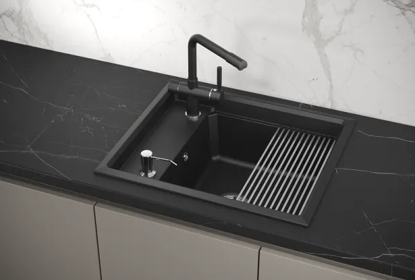 KS-6004, ШВАРЦ (чёрный металлик), кухонная мойка, кварц