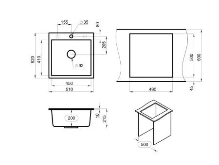5102, ЧЁРНЫЙ, кухонная мойка, кварц