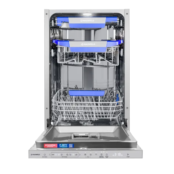 Посудомоечная машина MAUNFELD MLP45330T Smart Beam Inverter Wi-Fi с автооткрыванием и проекцией таймера на пол Нержавеющая сталь
