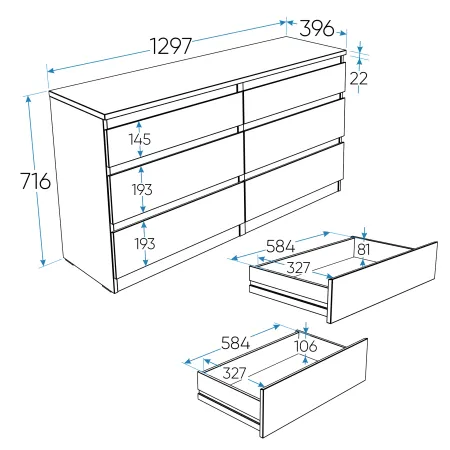 2.03.02.080.1 КАСТОР комод 6 ящиков RU белый